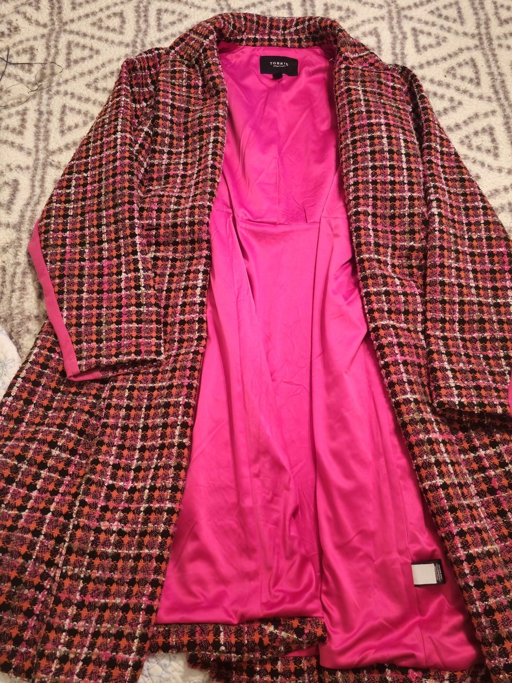 Torrid Pink Plaid Bouclé Statement Pea Coat 1X/14/16 - Picture 9 of 12